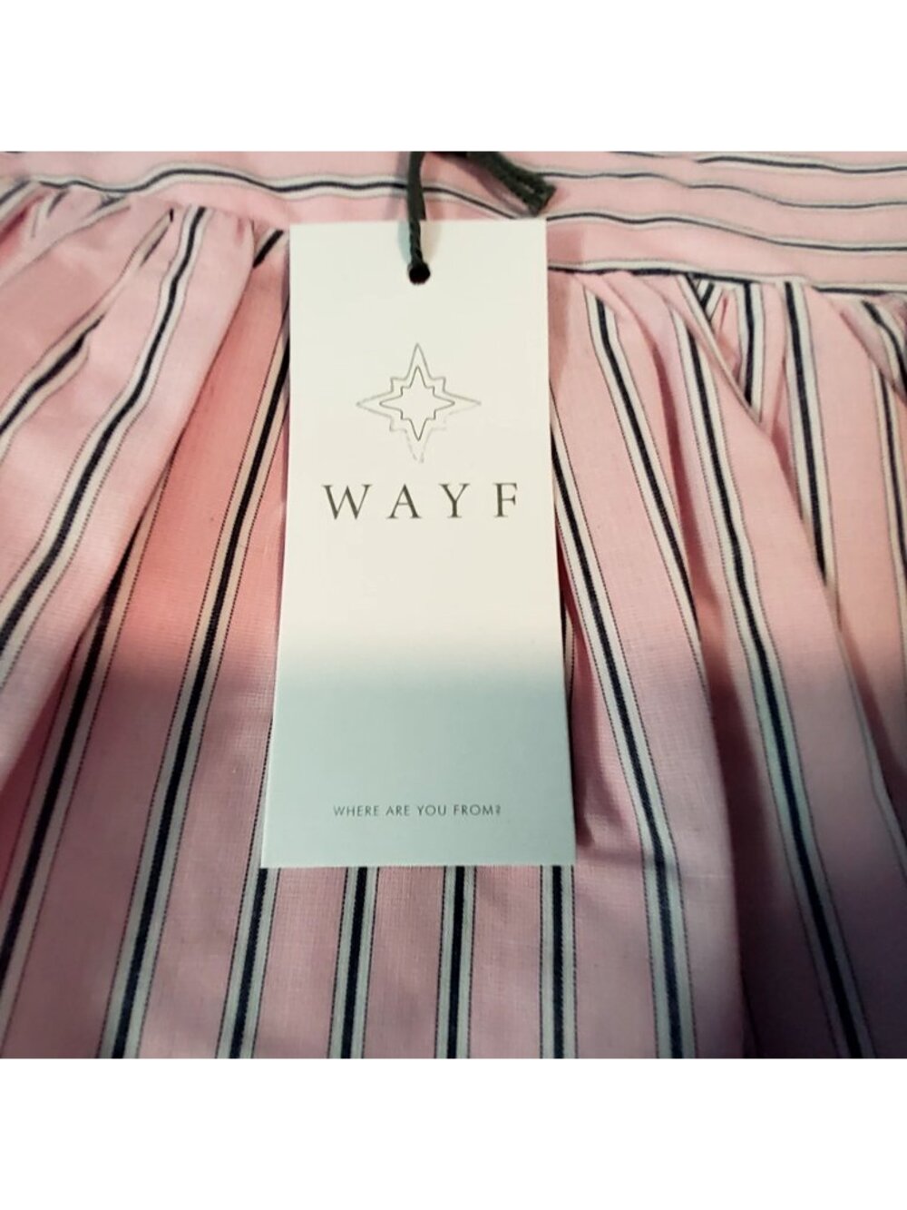 WAYF Pink & White Striped Mini Skirt Size L Elastic Waistband  Ruffled hemline - Picture 6 of 9